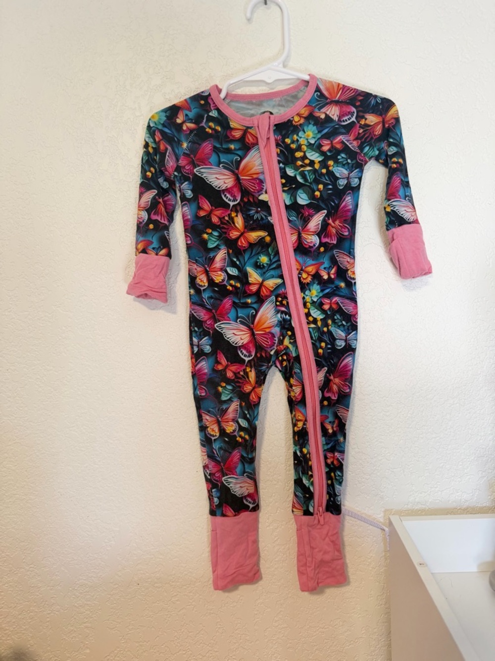Day & Night Pink Black Colorful Butterfly Bamboo Zippie Pajamas 3-6 Months